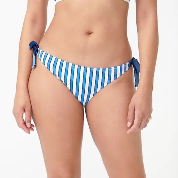 J. Crew | Surf Hipster Bikini Bottom Cabana Stripe Blue White Side Tie Plus 3X - Picture 4 of 12
